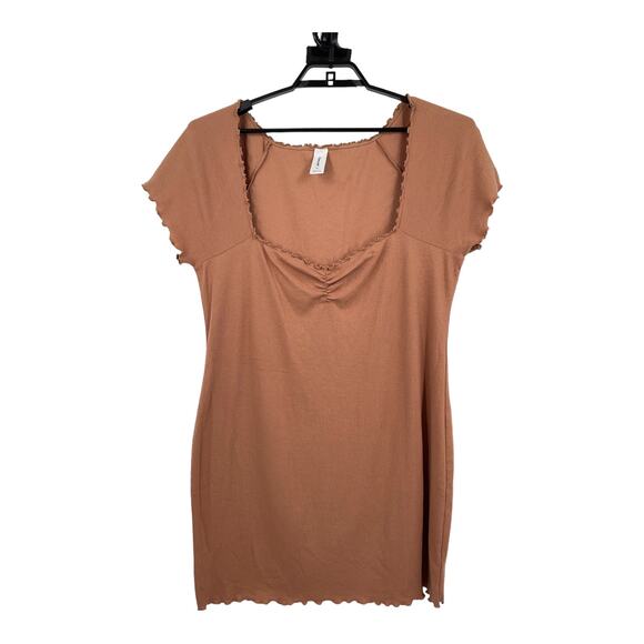 Abound Dress Lettuce edge short sleeve minidress brown size 2X - Picture 1 of 4